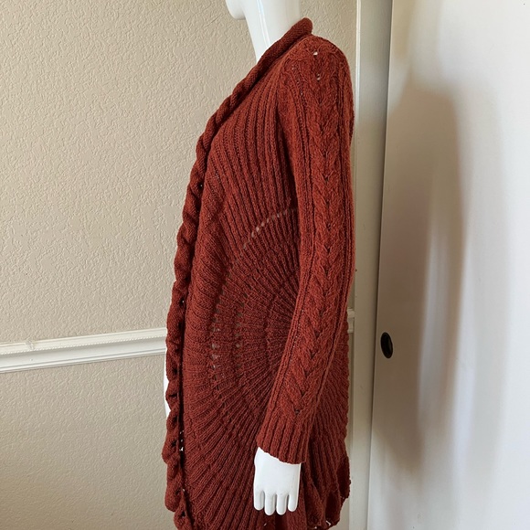 ROSIE NEIRA ANTHROPOLOGIE Rust Crochet Cotton Knit Open Longer Cardigan Duster S - Picture 4 of 7